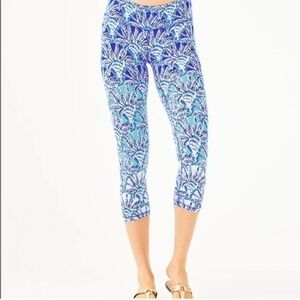 Lilly Pulitzer Luxletic Blue‎ Peri Fan Sea Pan Cropped Leggings Womens XS Active
